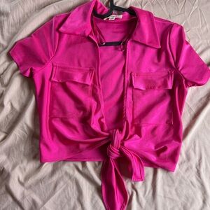 Love J Pink Tie-Front Crop Top